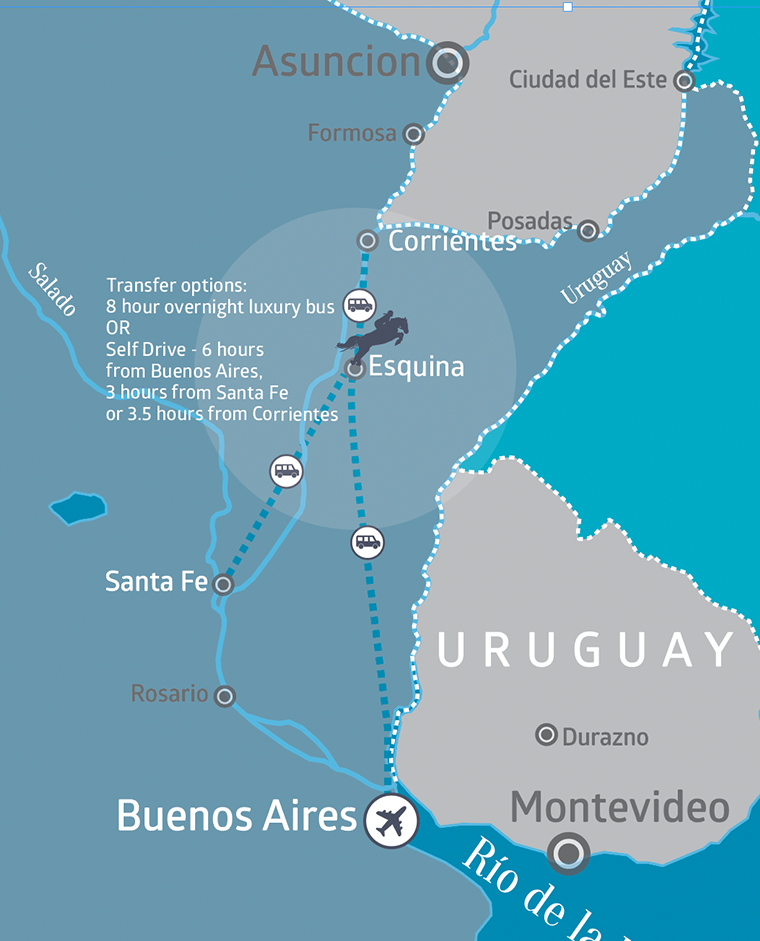 Estancia ride in Corrientes, Argentina - map - Globetrotting horse riding holidays